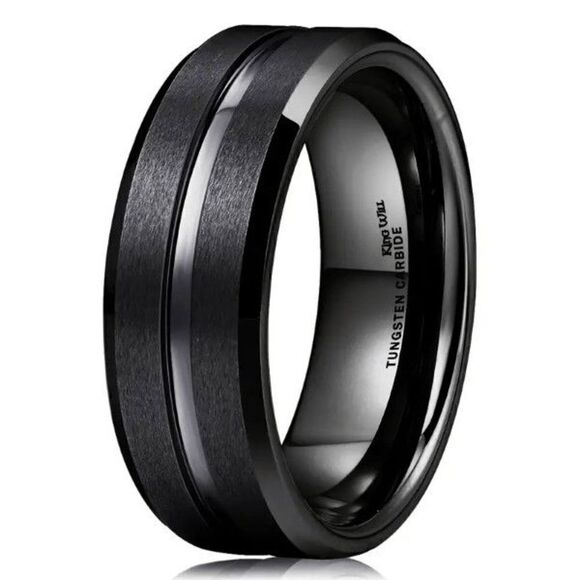 Stainless Steel Black Wedding Band Street Style Unisex Ring - Picture 2 of 4